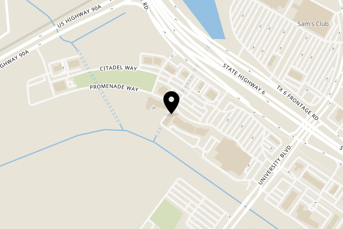 Map showing the location of Toast on 300 Promenade Wy Ste 150 in Sugar Land